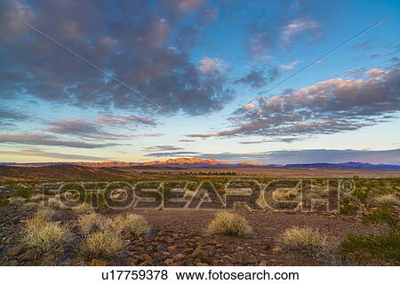 Stock Photo - Landscape with desert and moody sky. Fotosearch
