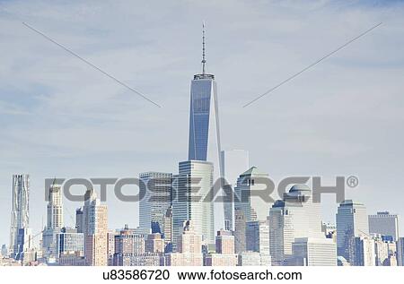 Manhattan skyline with One World Trade Center building View Large Photo Image Stock Image - Manhattan skyline with One World Trade Center building. Fotosearch