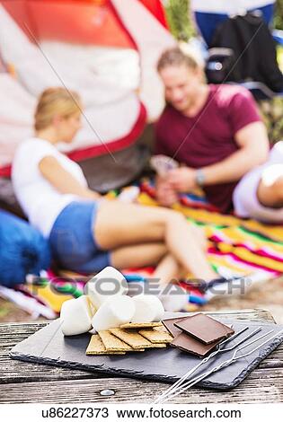 Marshmallows, crackers and chocolate View Large Photo Image Stock Image - Marshmallows, crackers and chocolate. Fotosearch