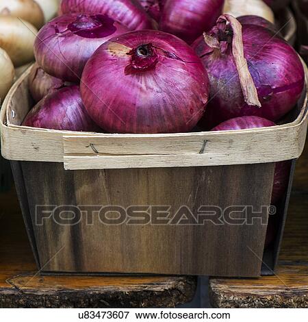 Stock Photo - Red onions in carton. Fotosearch