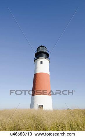 Stock Image - Sankaty Head Lighthouse, View of lighthouse. Fotosearch