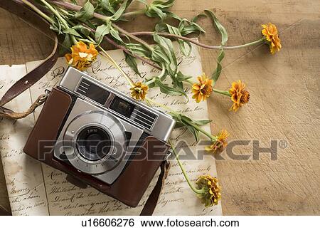 Studio shot of antique camera with flowers View Large Photo Image Stock Photograph - Studio shot of antique camera with flowers. Fotosearch