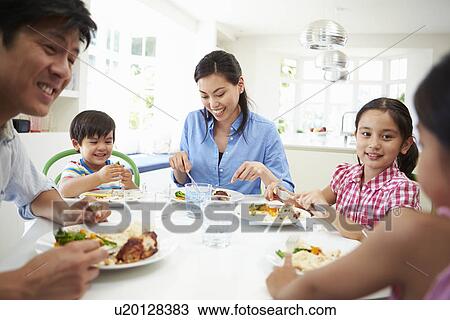 Asian Family Sitting At Table Eating Meal Together View Large Photo Image Stock Image - Asian Family Sitting At Table Eating Meal Together. Fotosearch