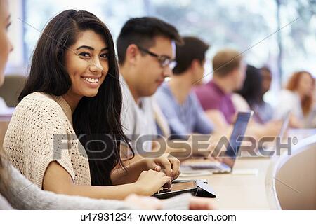 Class Of University Students Using Laptops In Lecture View Large Photo Image Picture - Class Of University Students Using Laptops In Lecture. Fotosearch