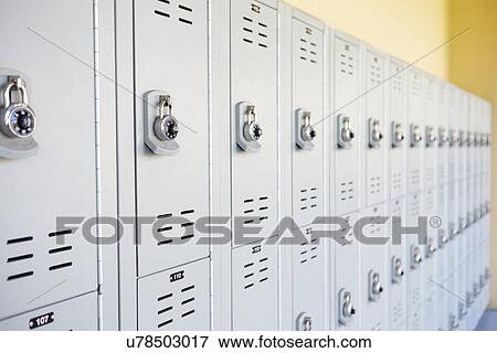 Close Up Of Student Lockers In High School View Large Photo Image Stock Photo - Close Up Of Student Lockers In High School. Fotosearch