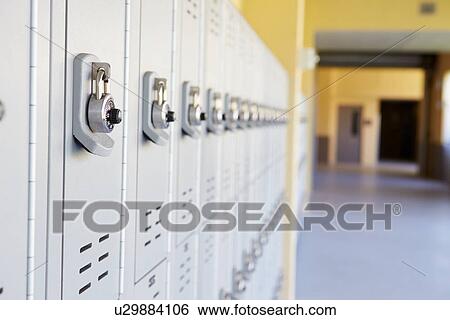 Stock Photograph - Close Up Of Student Lockers In High School. Fotosearch