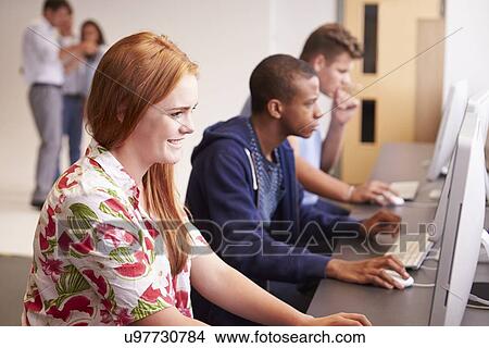 Picture - College Students Using Computers On Media Studies Course. Fotosearch