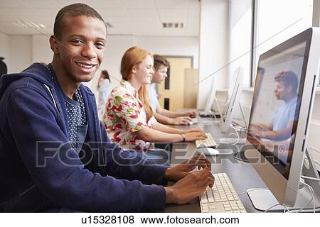College Students Using Computers On Media Studies Course View Large Photo Image Stock Photo - College Students Using Computers On Media Studies Course. Fotosearch