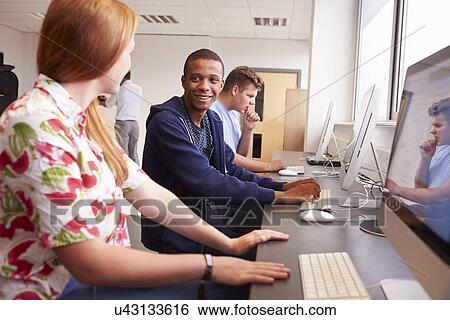 College Students Using Computers On Media Studies Course View Large Photo Image Stock Photograph - College Students Using Computers On Media Studies Course. Fotosearch