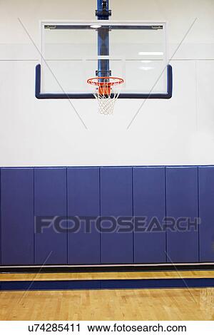 Stock Image - Empty Basketball Court In Gymnasium. Fotosearch