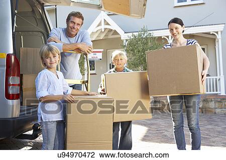 Family moving house View Large Photo Image Stock Image - Family moving house. Fotosearch