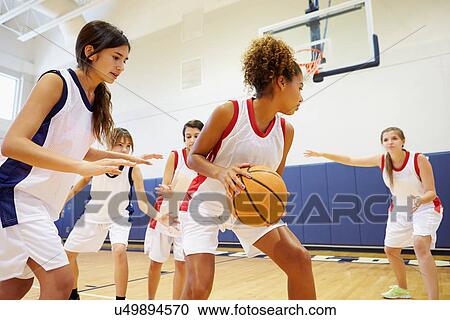 Female High School Basketball Team Playing Game View Large Photo Image Stock Image - Female High School Basketball Team Playing Game. Fotosearch