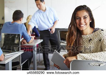 Female High School Student Digital Tablet In Classroom View Large Photo Image Stock Image - Female High School Student Digital Tablet In Classroom. Fotosearch