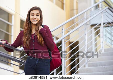 Female High School Student Standing Outside Building View Large Photo Image Stock Image - Female High School Student Standing Outside Building. Fotosearch