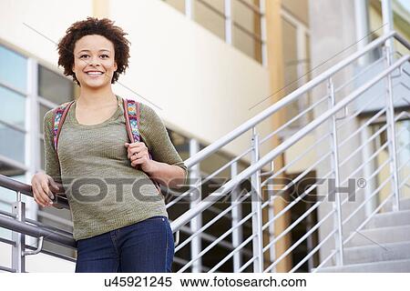 Female High School Student Standing Outside Building View Large Photo Image Stock Photography - Female High School Student Standing Outside Building. Fotosearch
