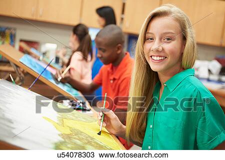 Female Pupil In High School Art Class View Large Photo Image Stock Image - Female Pupil In High School Art Class. Fotosearch