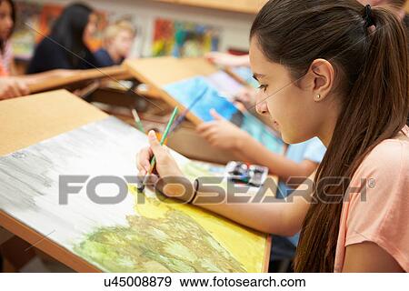 Female Pupil In High School Art Class View Large Photo Image Stock Photo - Female Pupil In High School Art Class. Fotosearch