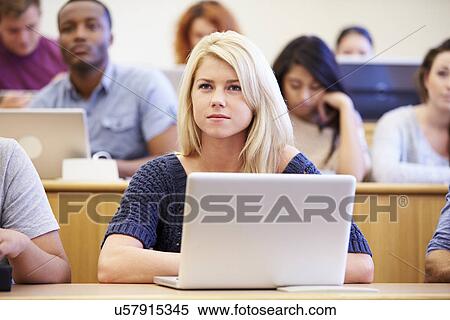 Female University Student Using Laptop In Lecture View Large Photo Image Stock Photography - Female University Student Using Laptop In Lecture. Fotosearch