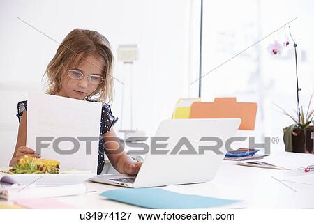 Girl Pretending To Be Businesswoman Working At Desk View Large Photo Image Stock Photo - Girl Pretending To Be Businesswoman Working At Desk. Fotosearch