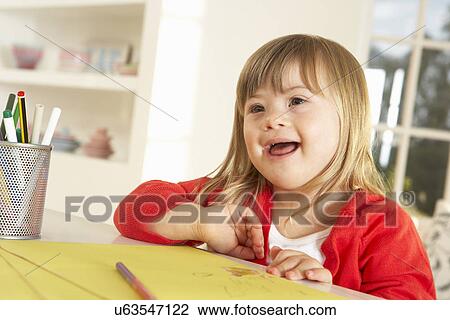 Girl with Downs Syndrome drawing View Large Photo Image Stock Image - Girl with Downs Syndrome drawing. Fotosearch