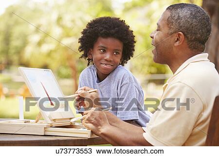 Grandfather With Grandson Outdoors Painting Landscape View Large Photo Image Stock Image - Grandfather With Grandson Outdoors Painting Landscape. Fotosearch