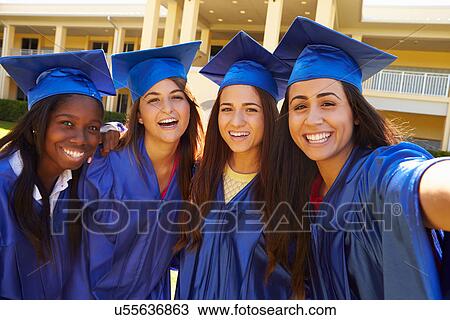 Group Of Female High School Students Celebrating Graduation View Large Photo Image Stock Image - Group Of Female High School Students Celebrating Graduation. Fotosearch