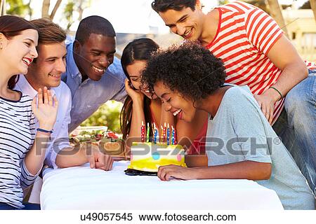 Group Of Friends Celebrating Birthday Outdoors View Large Photo Image Stock Photography - Group Of Friends Celebrating Birthday Outdoors. Fotosearch