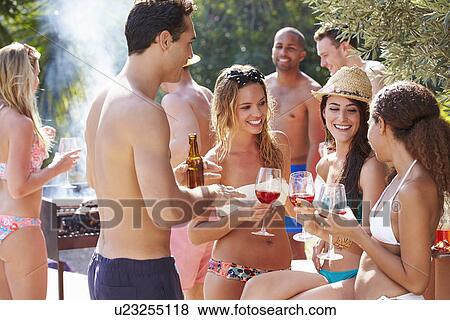 Group Of Friends Having Party By Swimming Pool View Large Photo Image Stock Photo - Group Of Friends Having Party By Swimming Pool. Fotosearch