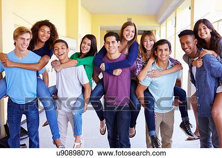 Group Of High School Students Giving Piggybacks In Corridor View Large Photo Image Stock Image - Group Of High School Students Giving Piggybacks In Corridor. Fotosearch