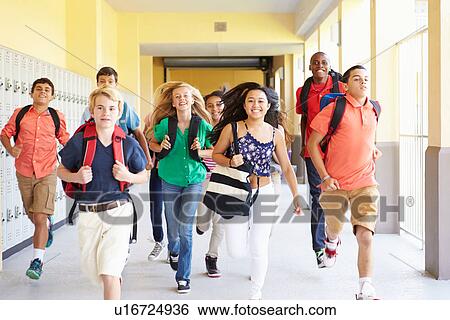 Group Of High School Students Running Along Corridor View Large Photo Image Stock Photograph - Group Of High School Students Running Along Corridor. Fotosearch
