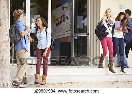 Picture - Group Of High School Students Standing Outside Building. Fotosearch