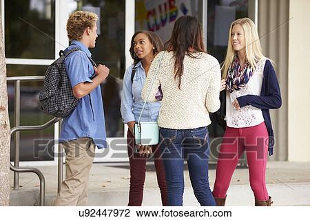 Group Of High School Students Standing Outside Building View Large Photo Image Stock Image - Group Of High School Students Standing Outside Building. Fotosearch