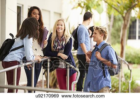 Group Of High School Students Standing Outside Building View Large Photo Image Stock Photo - Group Of High School Students Standing Outside Building. Fotosearch