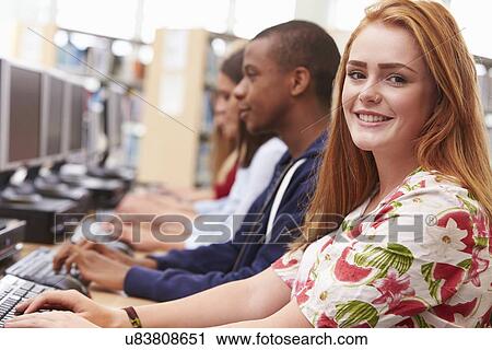 Group Of Students Working At Computers In Library View Large Photo Image Stock Image - Group Of Students Working At Computers In Library. Fotosearch