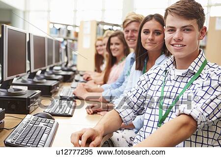 Group Of Students Working At Computers In Library View Large Photo Image Stock Photography - Group Of Students Working At Computers In Library. Fotosearch