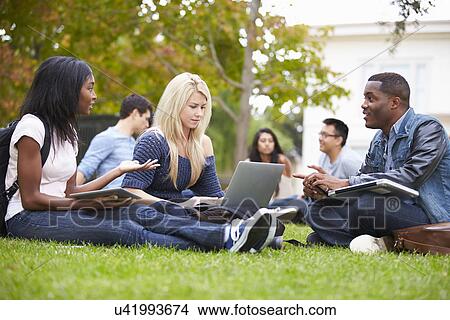 Picture - Group Of University Students Working Outside Together. Fotosearch