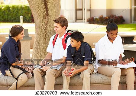High School Students Hanging Out On School Campus View Large Photo Image Stock Image - High School Students Hanging Out On School Campus . Fotosearch