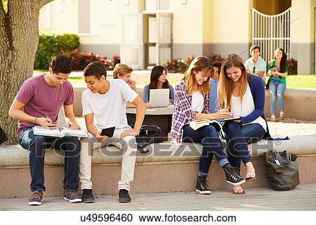 High School Students Hanging Out On Campus View Large Photo Image Stock Image - High School Students Hanging Out On Campus . Fotosearch