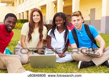 High School Students Studying Outdoors On Campus View Large Photo Image Stock Photograph - High School Students Studying Outdoors On Campus. Fotosearch