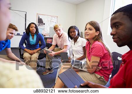High School Students Taking Part In Group Discussion View Large Photo Image Stock Image - High School Students Taking Part In Group Discussion. Fotosearch