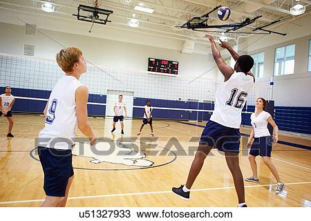 High School Volleyball Match In Gymnasium View Large Photo Image Stock Image - High School Volleyball Match In Gymnasium. Fotosearch