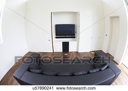 Lounge In Modern House With TV And Sofa View Large Photo Image Stock Image - Lounge In Modern House With TV And Sofa. Fotosearch