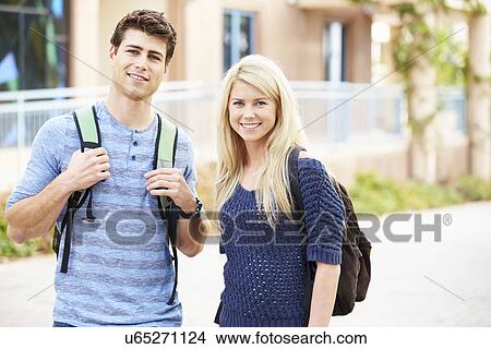 Male And Female University Students Outdoors On Campus View Large Photo Image Picture - Male And Female University Students Outdoors On Campus. Fotosearch