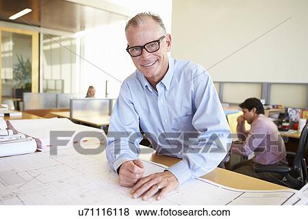 Male Architect Studying Plans In Office View Large Photo Image Stock Photo - Male Architect Studying Plans In Office. Fotosearch