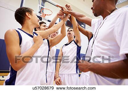 Male High School Basketball Team Having Team Talk With Coach View Large Photo Image Stock Photo - Male High School Basketball Team Having Team Talk With Coach. Fotosearch
