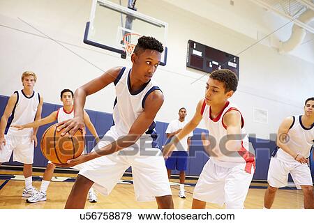 Male High School Basketball Team Playing Game View Large Photo Image Stock Photo - Male High School Basketball Team Playing Game. Fotosearch