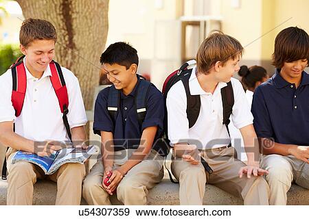 Male High School Students Hanging Out On School Campus View Large Photo Image Stock Photo - Male High School Students Hanging Out On School Campus . Fotosearch