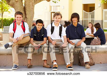 Male High School Students Hanging Out On School Campus View Large Photo Image Stock Photograph - Male High School Students Hanging Out On School Campus . Fotosearch