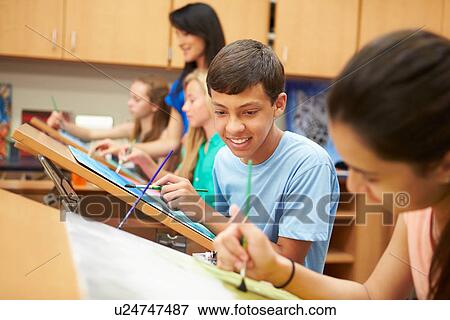 Male Pupil In High School Art Class View Large Photo Image Stock Photo - Male Pupil In High School Art Class. Fotosearch