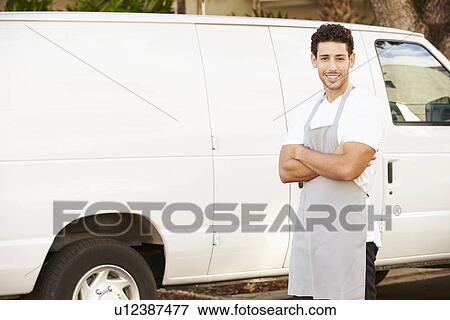 Man Wearing Apron Standing In Front Of Van View Large Photo Image Stock Photo - Man Wearing Apron Standing In Front Of Van. Fotosearch